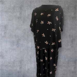 J. Jill 2-Piece Set Black Leaf Print Sleeveless Maxi Dress and Short Sleeve Crop